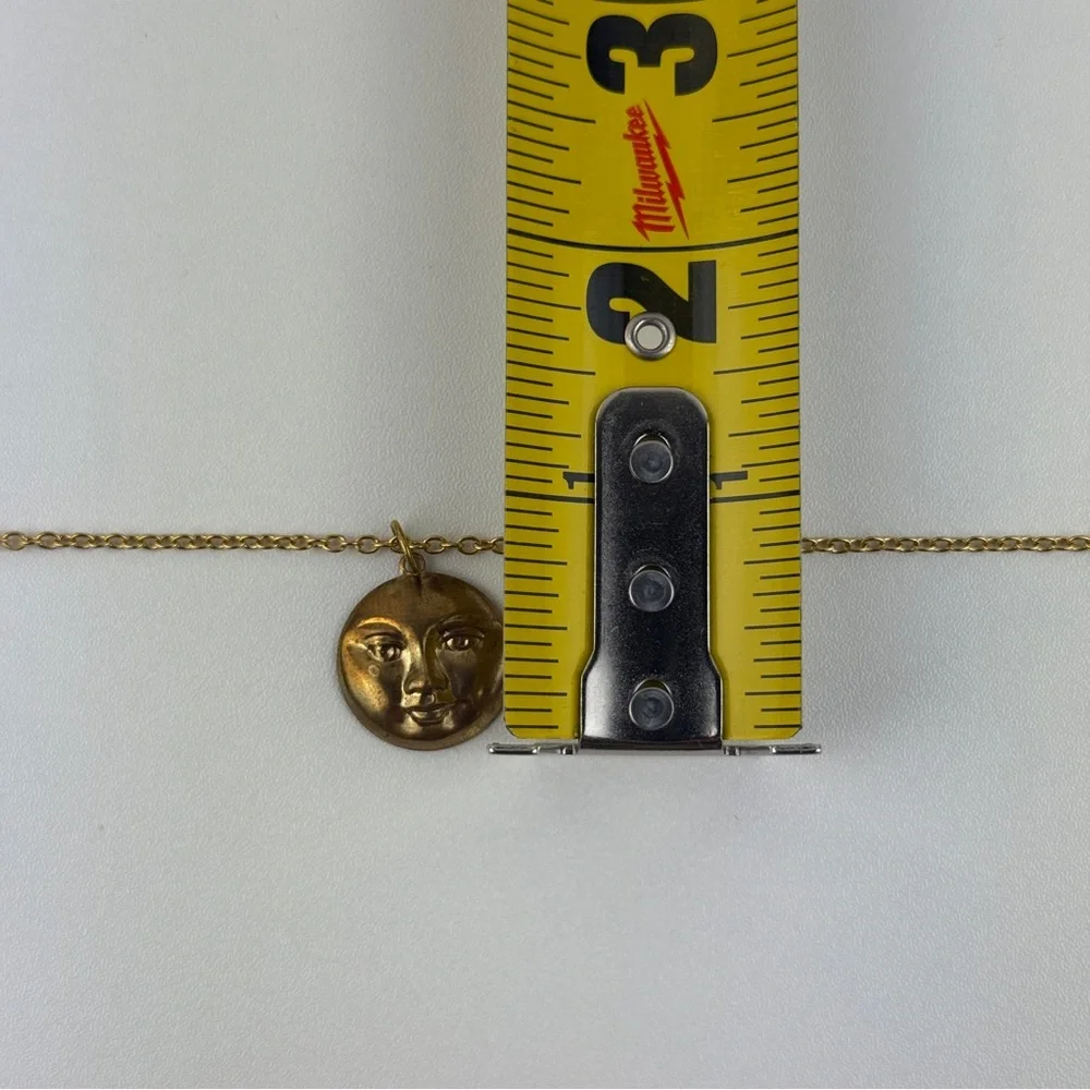 "Antique" Faux Gold Moon Face Charm Pendant Necklace Celestial Boho Witchy Goth! - Picture 15 of 16